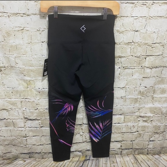 NWT BSP Black Purple Tropical High Waist 7/8 Legging Sheer Mesh - Picture 5 of 8